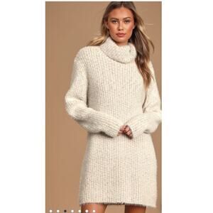 Lulus Sweet Whispers Sweater Dress XS Ivory Multi Marled Turtleneck Winter Mini
